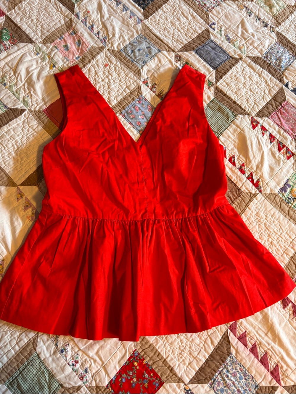 J. Crew Red V-Neck Peplum Top